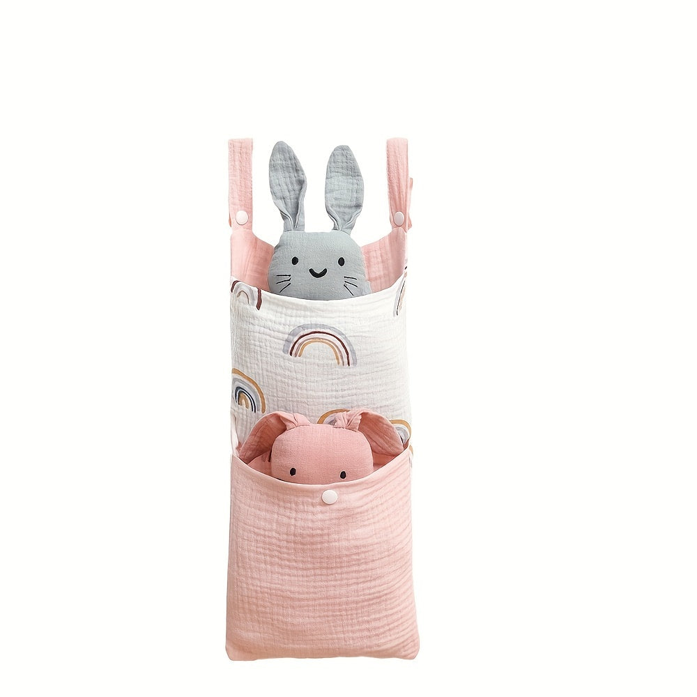 This Dual Pocket Hanging Storage Bag is the perfect bedside organizer for a youngsters' room. It is ideal for storing toys, diapers, and bottles, making it perfect for strollers and home organization. It also makes an excellent Thanksgiving or Christmas