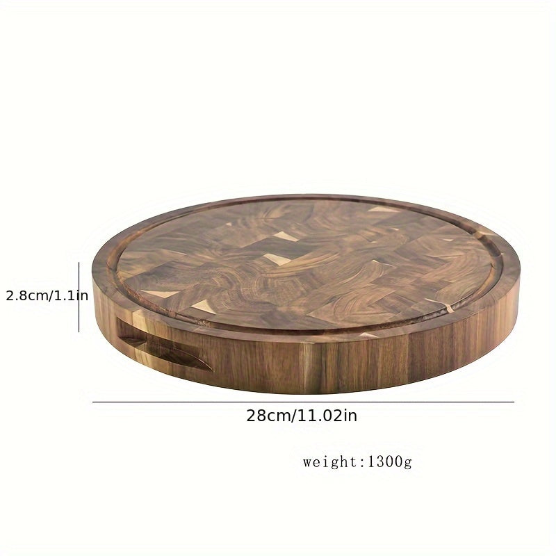 Round Acacia Wooden Serving Board - Durable Solid Wooden Cutting Board for Chopping Meat, Vegetable, Steak, and Fruit - Kitchen Household Essential - Food Supplement Serving Board and Fruit Cutting Pad - Kitchen Supplies