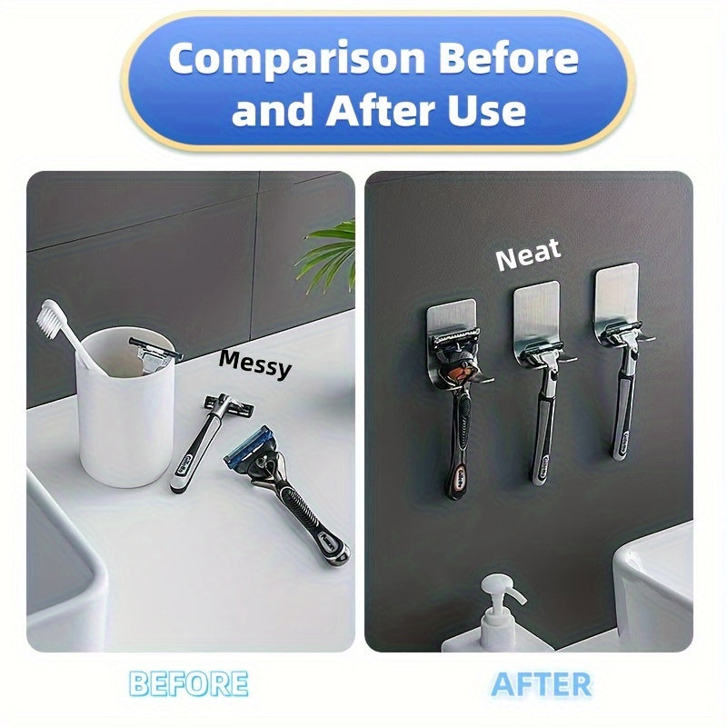 Waterproof self-adhesive razor holder hooks - ideal for bathroom and kitchen organization, can hold shavers, towels, and accessories.