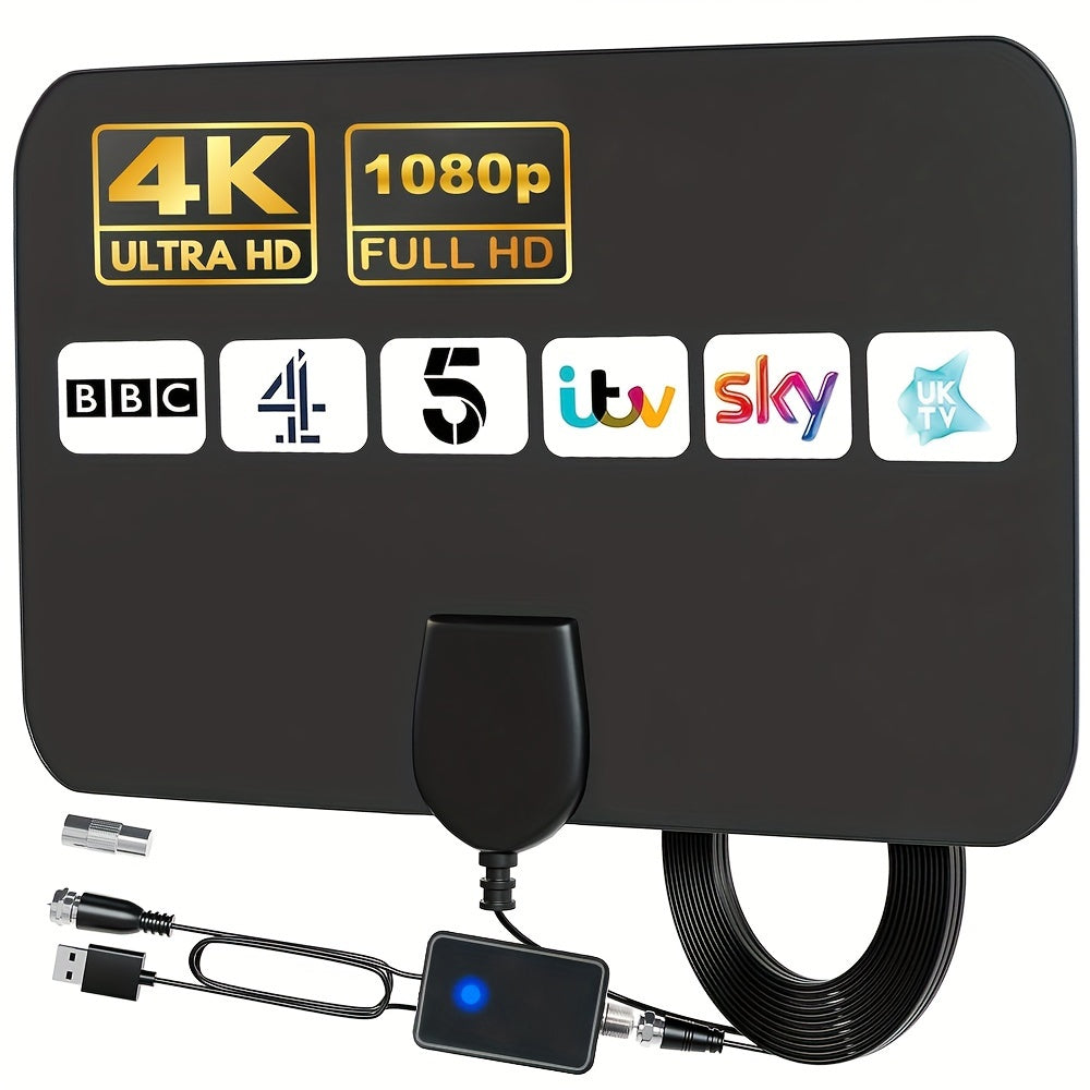 2023 Indoor Digital TV Antenna with 1080 Mile Range and Signal Booster, Supports 4K Full HD 1080p, USB Powered, U.S. Coaxial Interface Compatible.