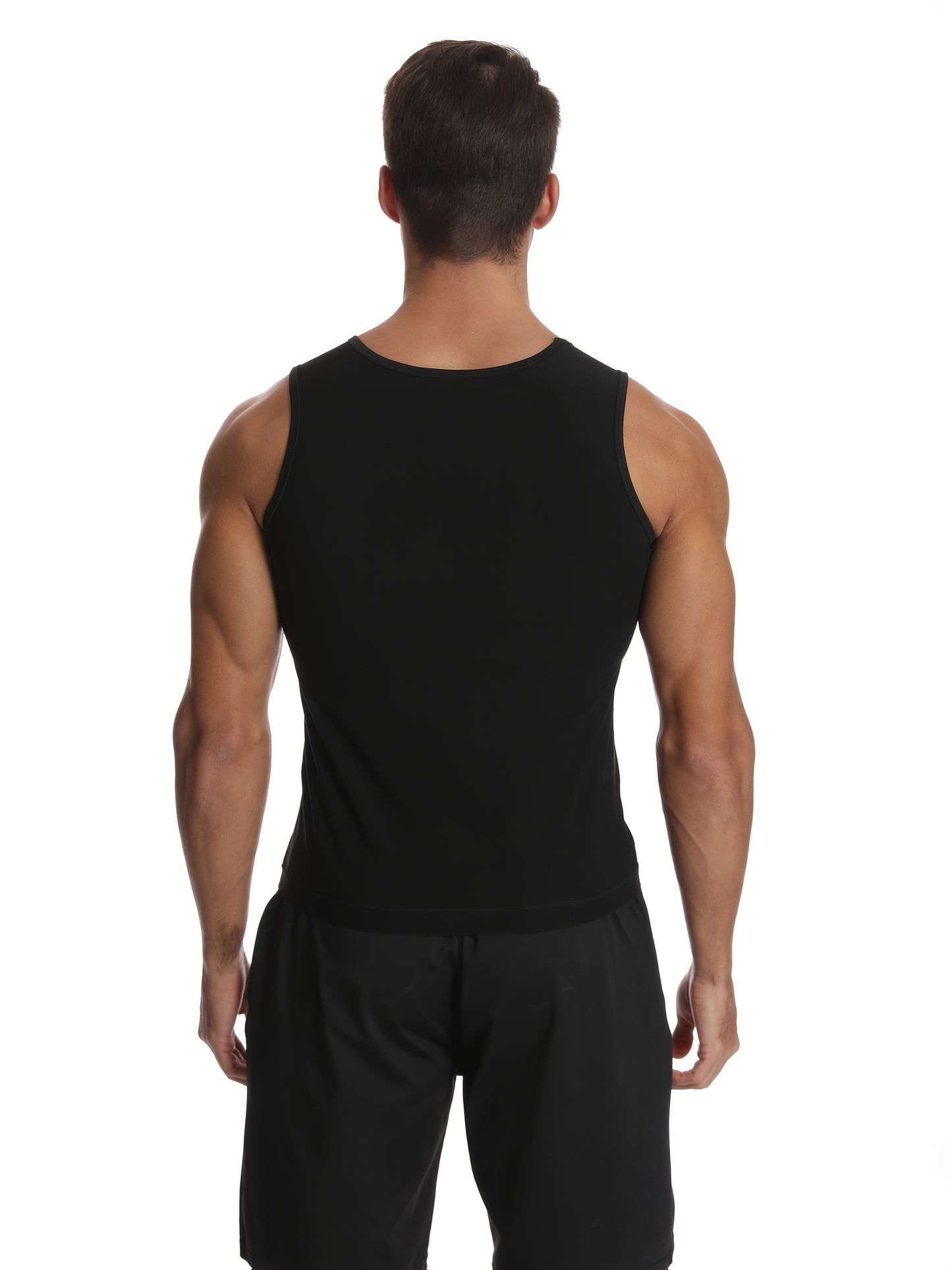 Athletic shapewear vest made from 90% polyester and 10% elastane. Suitable for fitness training and gymwear. Skinny fit with sleeveless crew neck design. Solid color stretch pullover