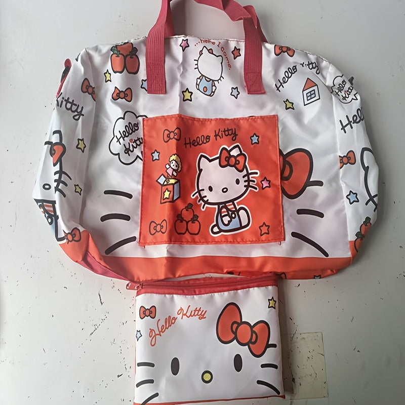 Hello Kitty va Kuromi Sayohat To'plami - Katta Hajmli Duffel va Mos Keltirilgan Pouchni o'z ichiga oladi, Mustahkam PVC Material, Ayollar uchun Tasodifiy va Qiziqarli Uslub - 2 Qismli To'plam