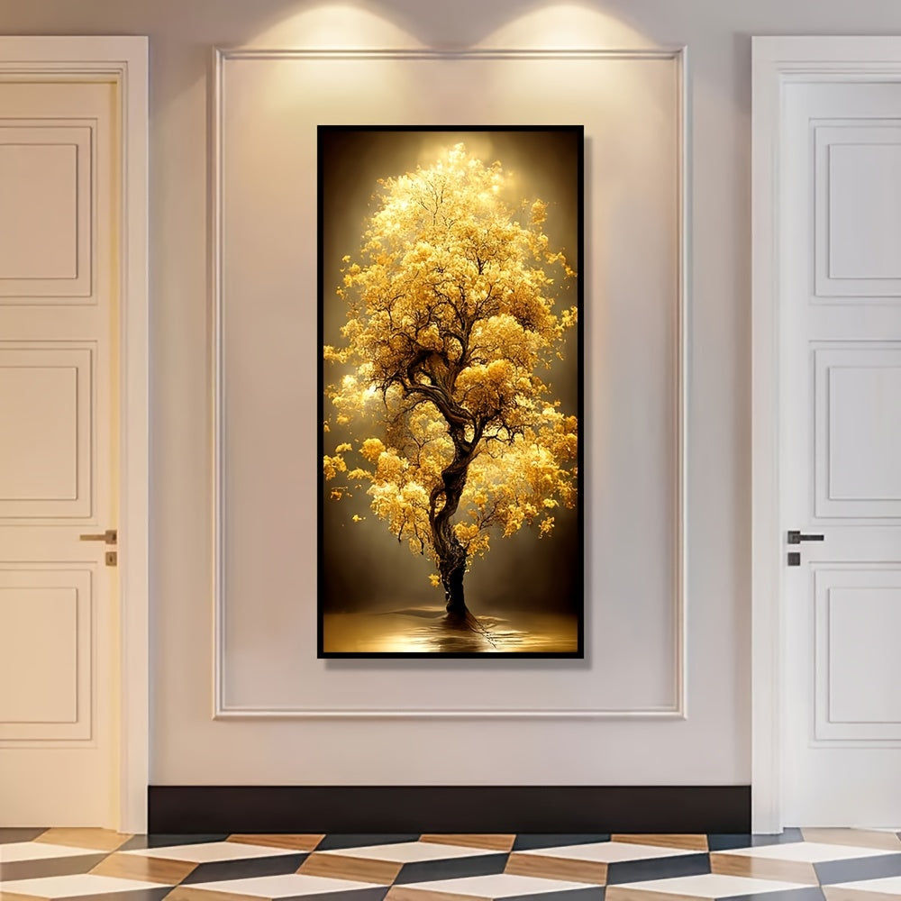 Golden Fortune Tree Canvas Poster Wall Art: Unframed, Landscape Modern Art Painting, HD Printing, Suitable for Home Decor, 50.04x99.82 cm