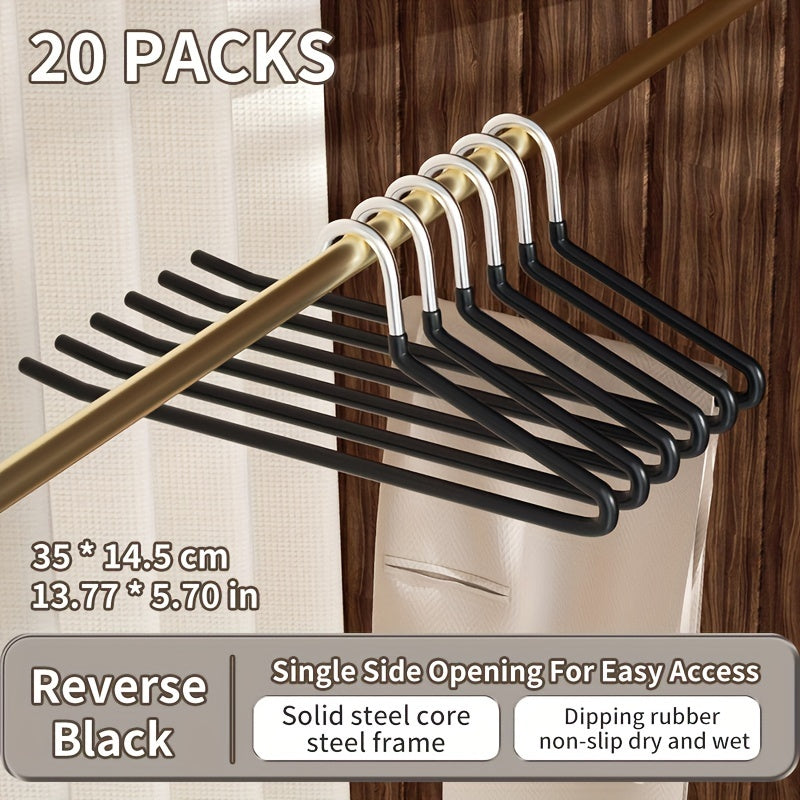 One set of 20pcs Goose-Neck Space-Saving Metal Pants Hangers, Non-slip Closet Organizers made of Durable Stainless Steel. Features Z-Shape design for Home Storage. Perfect for organizing clothes and maximizing space in your closet. Essential Home