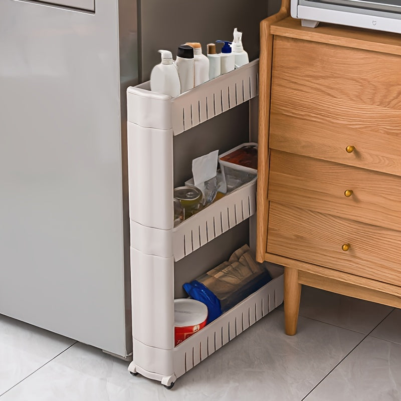 1pc Super Narrow 3-Layer Refrigerator Edge Gap Organizer Cabinet for Bathroom and Living Room Storage, Free-standing Trolley Cart