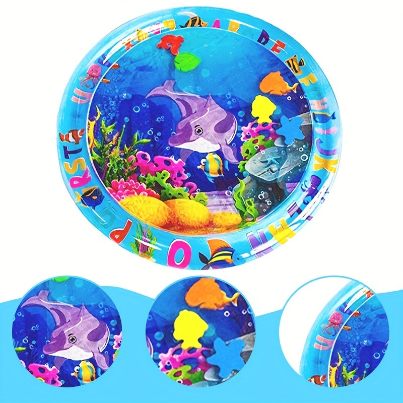 One adorable round dolphin inflatable playmat for babies, perfect for tummy time and water play. This fun and interactive mat makes a great gift for infants and toddlers for Christmas, Halloween, Thanksgiving, or Easter.