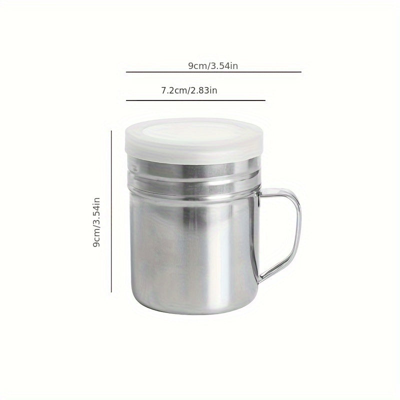 Durable stainless steel seasoning jar with handle perfect for BBQ spice, pepper, and sesame powder. Ideal for home, restaurant, or café use. Modern design and practical spice container.