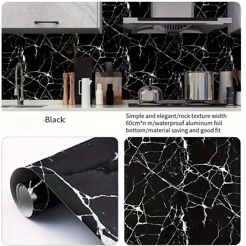 Marble Self-Adhesive Splatter Screen Wallpaper Roll for Kitchen Countertop, Stove, Cabinets, Bathroom Vanity - Waterproof, Oil-Proof, Easy DIY Installation, PET Safety Film Decal