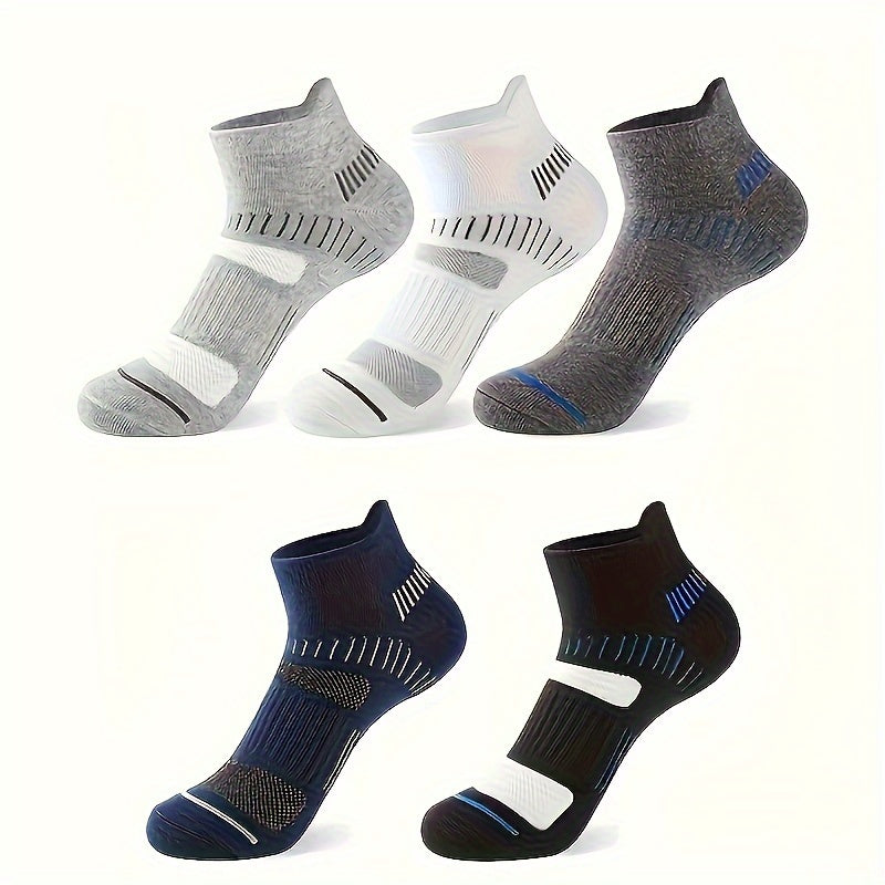 5 pairs of breathable ankle socks, striped design for men's fall wear