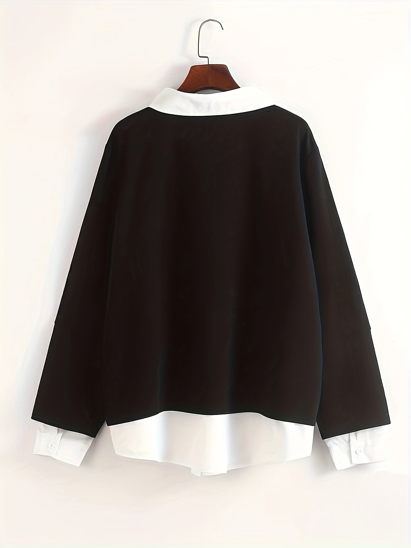 Stylish 2-in-1 Color Block Sweatshirt with Collar - Long Sleeve, Polyester Blend, Machine Washable - Perfect for Fall/Winter