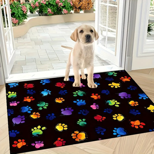 Vibrant Paw Print Door Mat with Non-Slip Backing - Resistant to Oil, Water, and Stains, Perfect for Entryways, Kitchens, Living Rooms, Laundry Rooms, and Bathrooms - Easy to Clean Polyester Rug for Home Décor