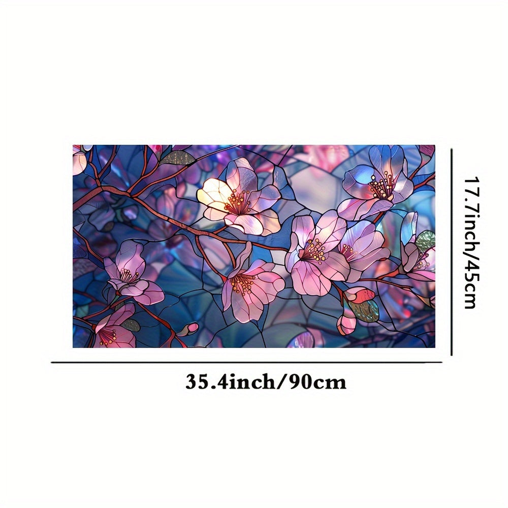 Reusable Classic Floral Stained Glass Window Film with Static Cling - Perfect for Home Office, Living Room, Kitchen, and More! Rectangular Shape, Dull Finish, 11mil Thickness.