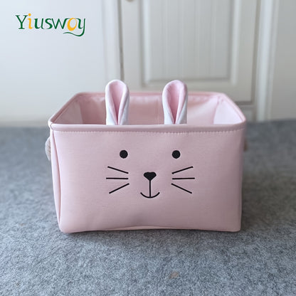 Pink Rabbit & Pony Storage Basket - Thick Fabric, Rectangular Organizer for Toys, Clothes, Books | Home Decor with Handles