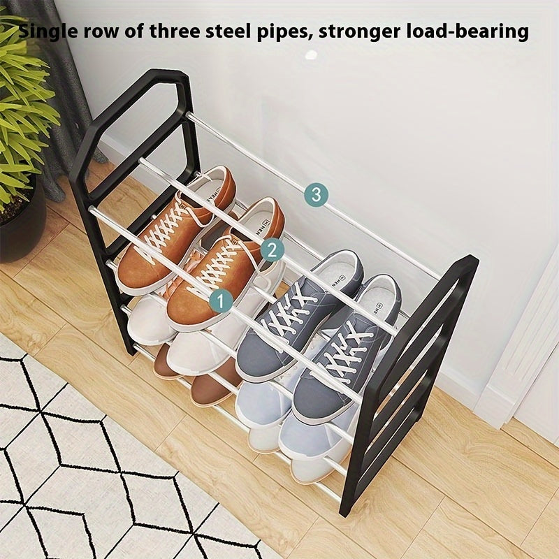 Compact 4-Tier Shoe Rack Organizer, Casual Plastic Folding Shoe Shelf for Entryway, Dorm, Bedroom, No Assembly Needed, Sturdy Steel Pipe Frame.