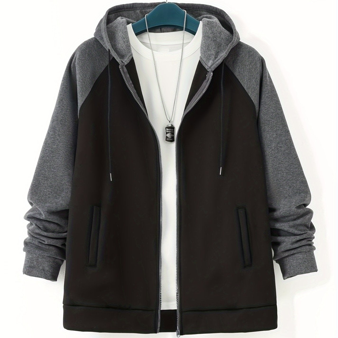 Best selling men's plus size full zip hoodies with color block design and drawstring long sleeves.