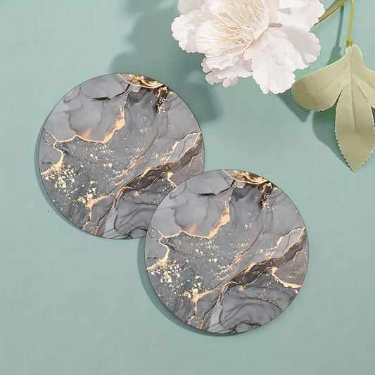 Set of 6 watercolor marbling coasters with absorbent rubber material and non-slip backing, ideal for home decor or housewarming gift, each 10.16 cm in diameter.