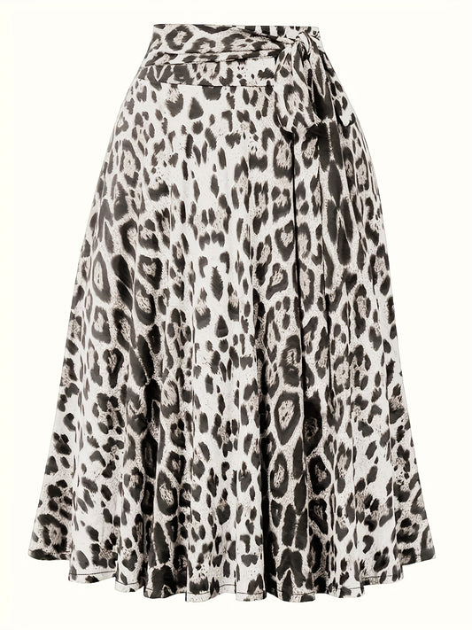 Leopard print knot skirt for plus size women, perfect for spring and summer.