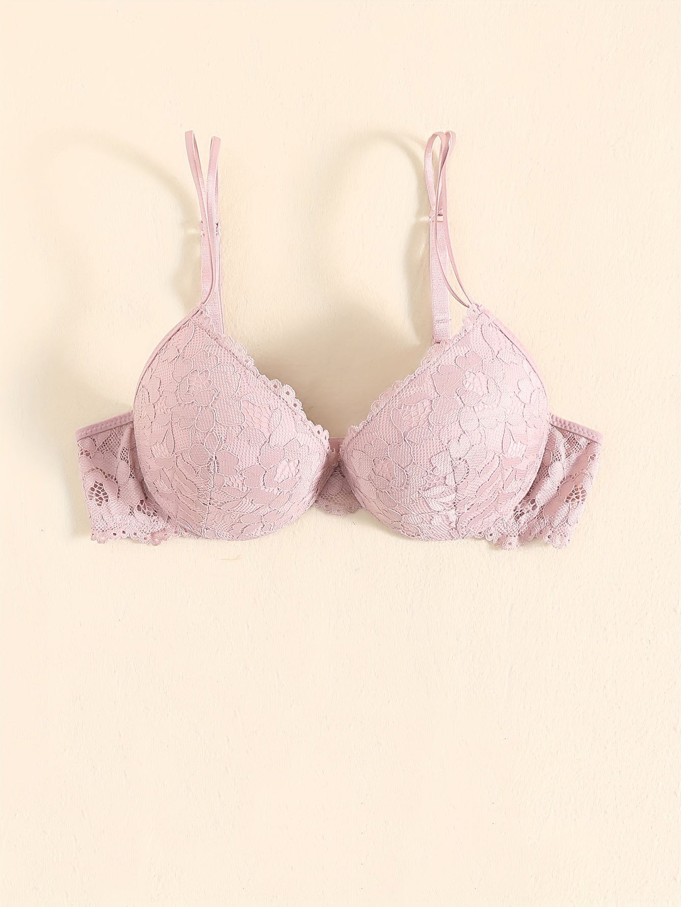 2 Simple Solid Floral Lace Push-Up Bras, Women's Breathable Lingerie.