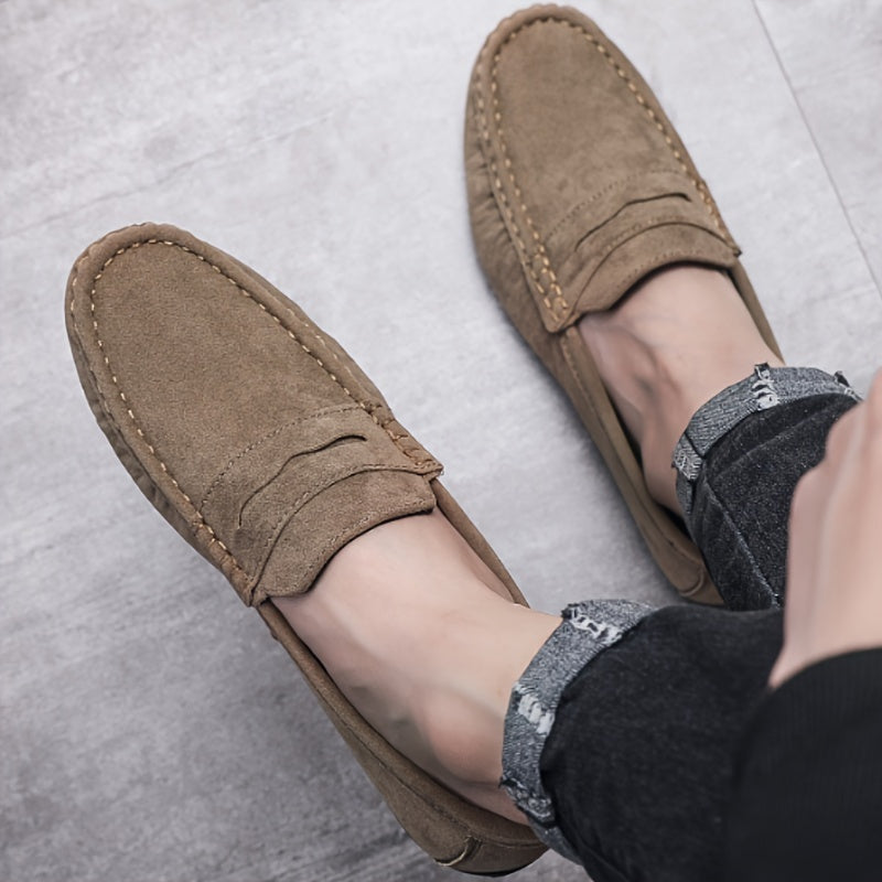 Men's slip-on penny loafers with solid color, non-slip durable soft sole, ideal for daily wear.