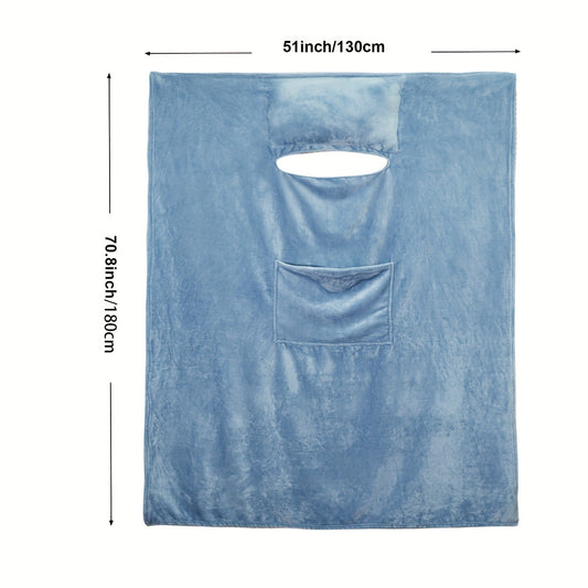 Indulge in the Comfort of a Plush Blue Fleece Blanket with Built-In Pillow - Perfect for Year-Round Use on the Sofa, Camping Trips, Road Trips, and at the Office - Made of Soft, Knitted Polyester, Ideal for Various Activities.