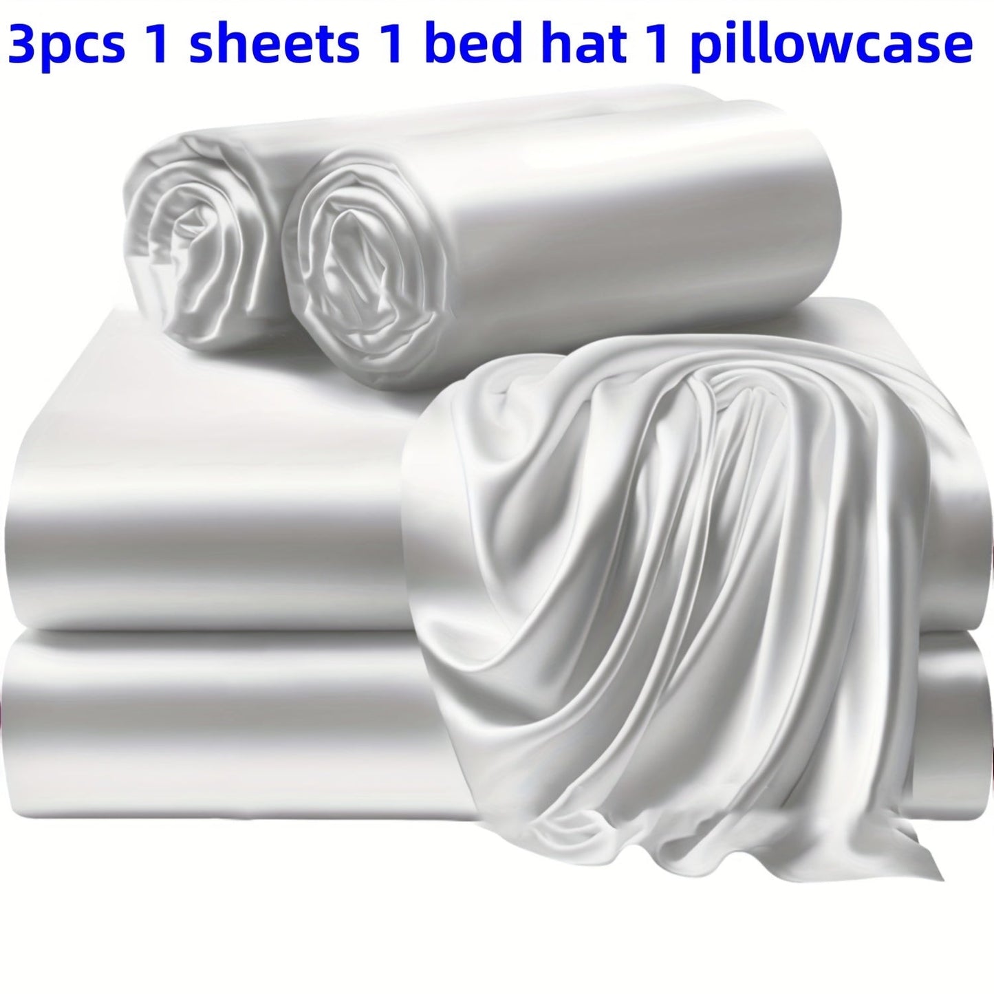 A set of three or four solid color bed sheets and bed skirts, along with half the number of pillowcases, all soft and silky.