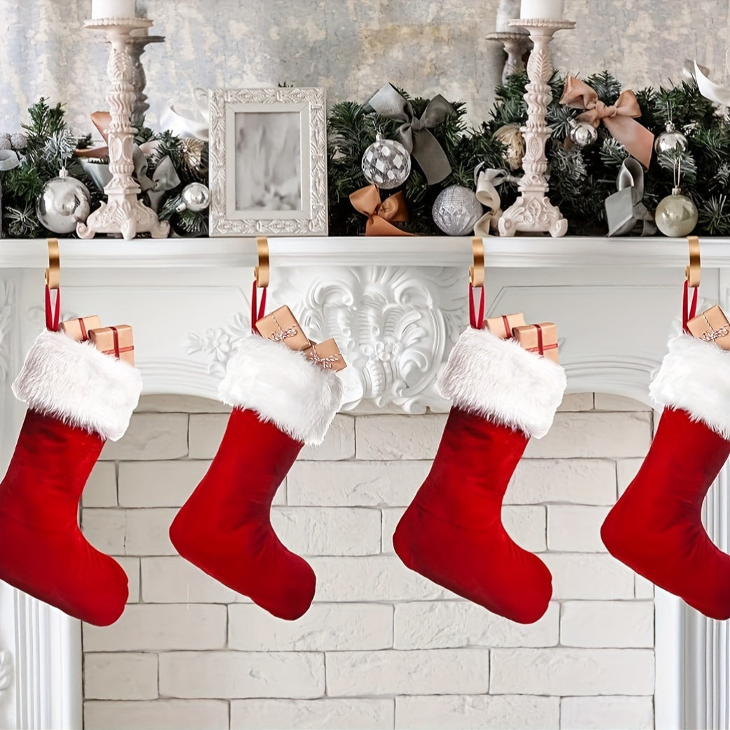 Set of 8 Adjustable Metal Stocking Holders, Non-Slip Lightweight Christmas Sock Hangers for Fireplace, Elegant Golden Wall Hooks for Festive Decoration