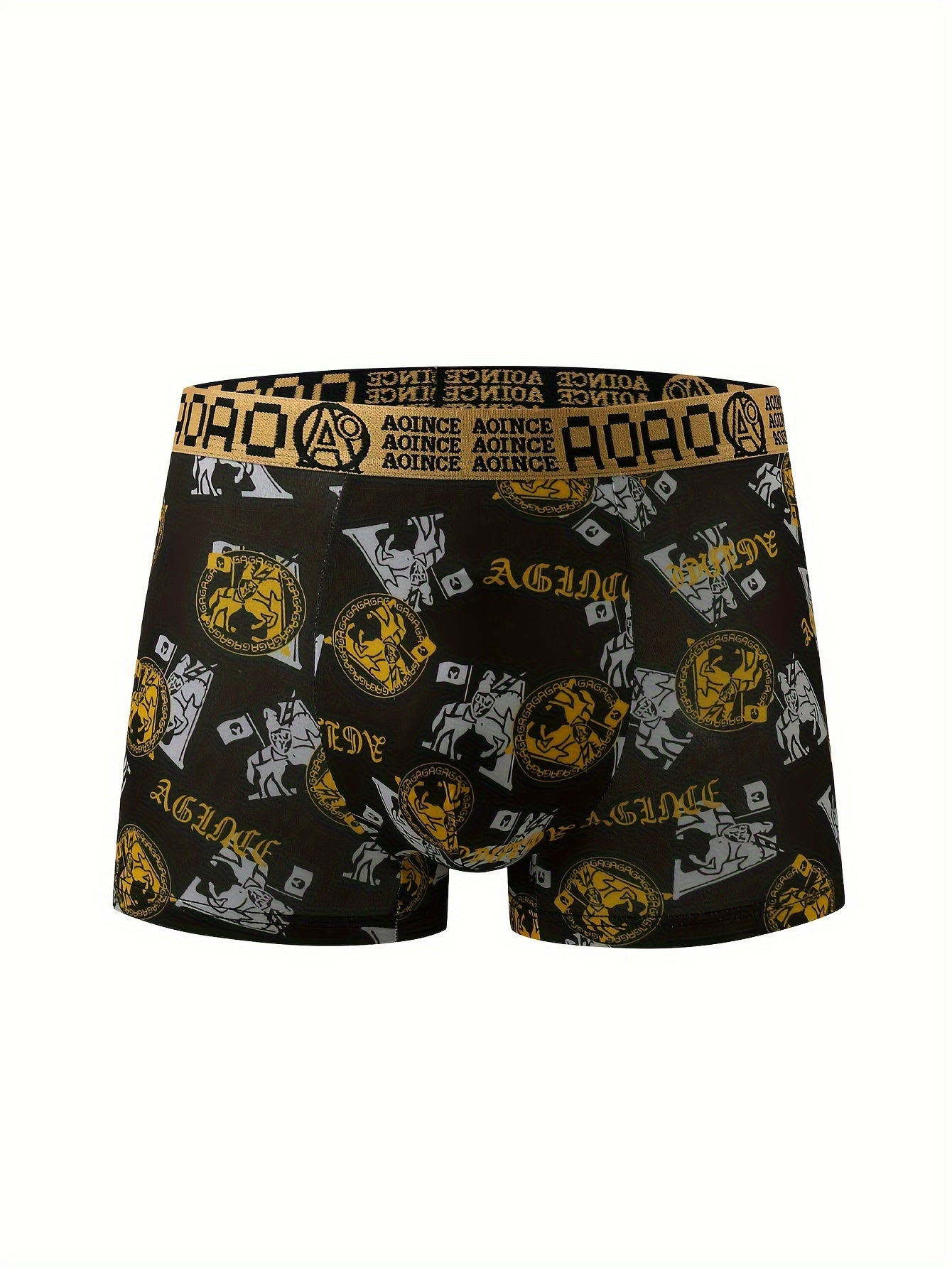 Set of 11 Men's Luxurious Black & Golden Boxer Briefs featuring Geometric Patterns, made of Breathable, Soft Polyester & Spandex Blend for Everyday Comfort.