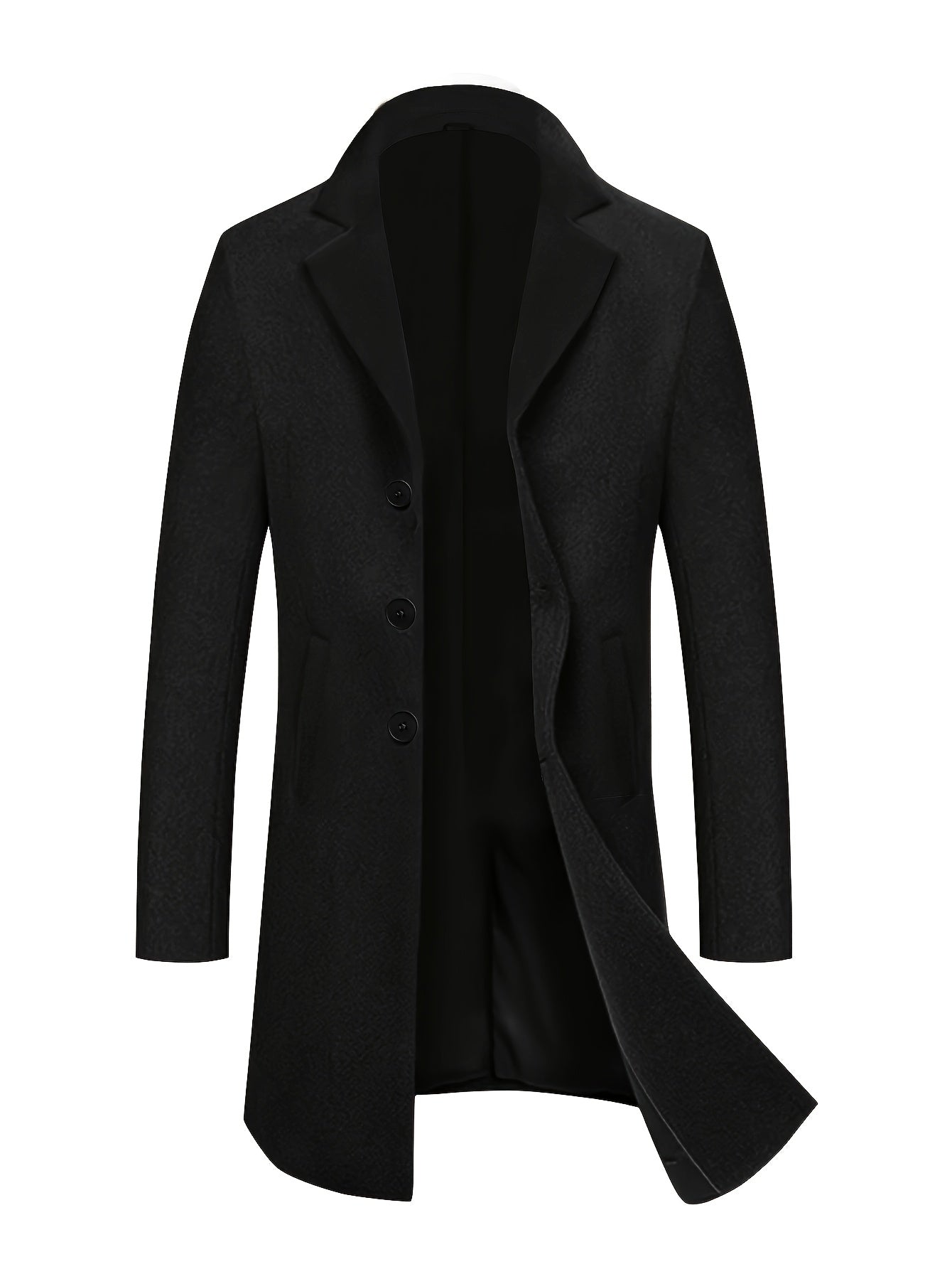 Men's classic trench coat made of 100% polyester in a solid color, featuring a casual lapel collar, regular fit, and non-stretch woven fabric. Suitable for business casual fall/winter