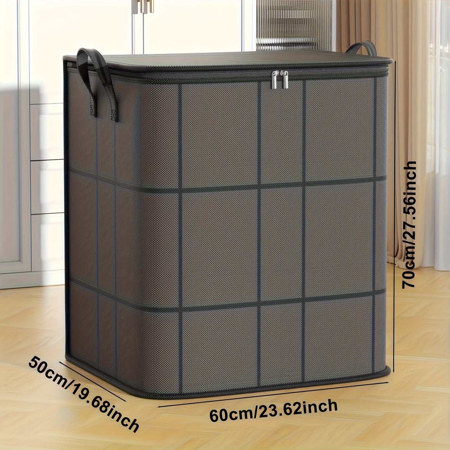 Large foldable storage bag made of durable non-woven fabric with handles, ideal for organizing clothes, blankets, toys, and travel items in black.