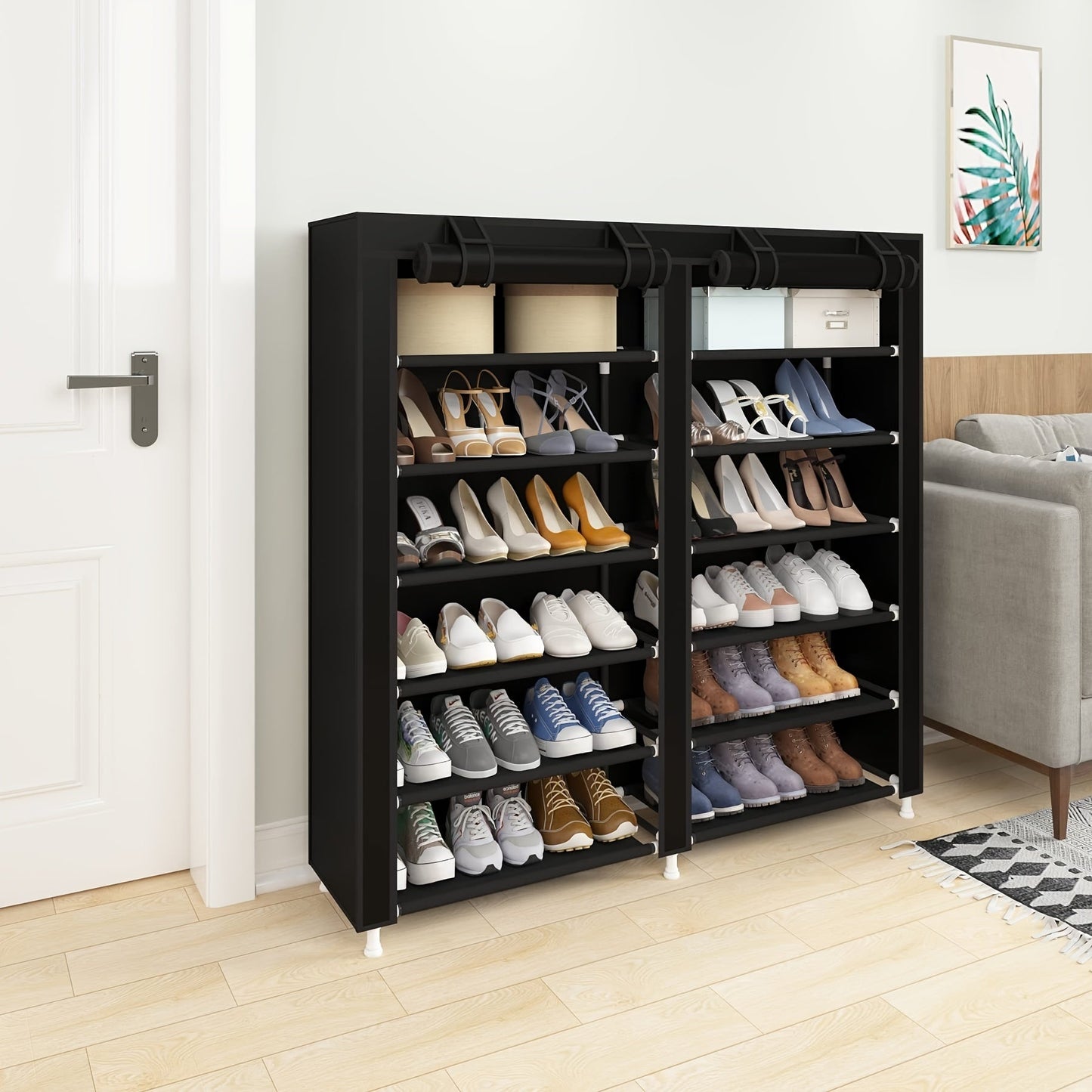 Get organized with this 12-layer shoe rack, perfect for any space in your home. Easy to assemble and free-standing, it provides ample storage for all your shoes while saving valuable space in your entryway, hallway, bedroom, or dorm room.