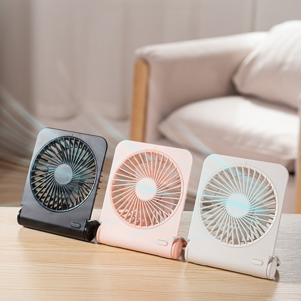 Get ready for summer with this convenient and adorable Desktop Slim Mini Fan! This ultra-quiet USB fan is perfect for your office desk, living room, or even while you're on the go. Featuring four-speed wind power and a built-in battery for fast charging