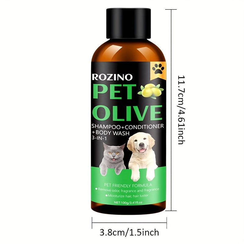 ROZINO 3-in-1 Pet Grooming Shampoo & Conditioner with Fruit Oil Formula for Soft Fur, Long-Lasting Fragrance. Suitable for Cats & Dogs, Penetrates Skin for Dual Care and Fluffy Results.