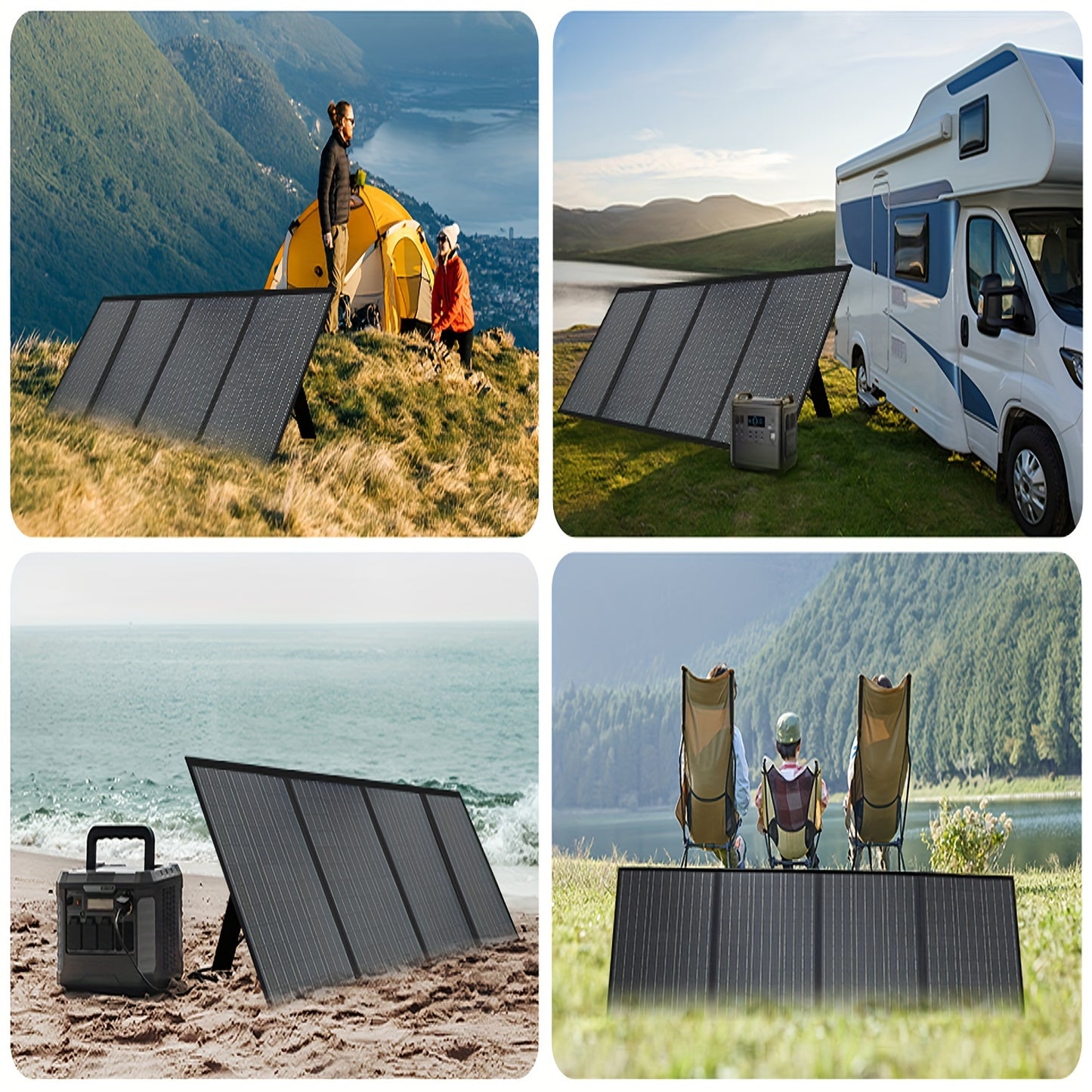 160W Portable Solar Panel with high slew rate, foldable design and adjustable kickstand, perfect for outdoor camping and RV off-grid systems.