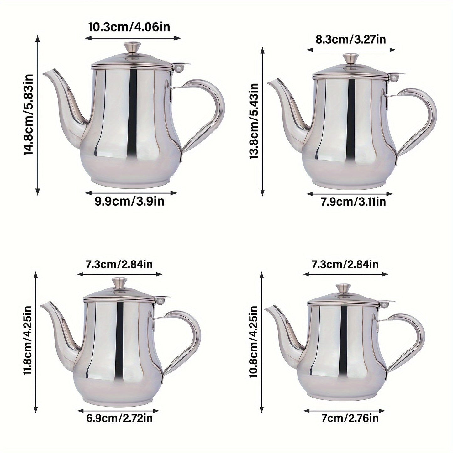 Silver Stainless Steel Gooseneck Teapot with 48oz Capacity and Integrated Filter, BPA-Free Metal Tea Kettle and Coffee Server, Multi-Purpose Oval Table Serving Pot for Home, Restaurant, Outdoor Use. Dishwasher Safe.