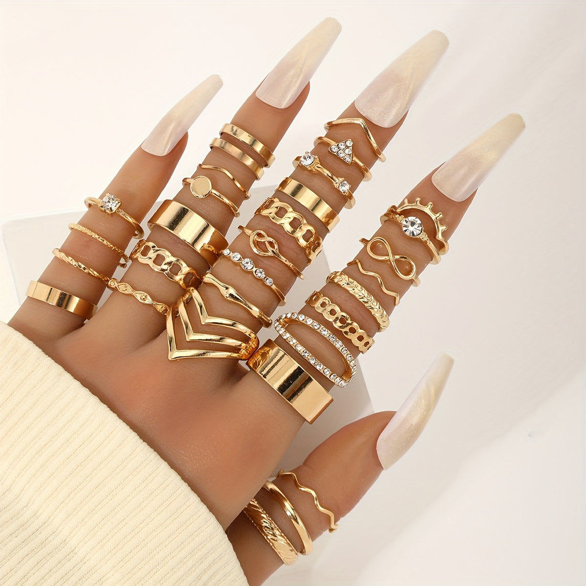 [Customer Favorite] Stylish Set of 30 Stackable Women's Rings Featuring Rhinestone Inlay and Infinite Chain Design - Perfect for Daily Wear and Special Occasions, Ideal Accessories