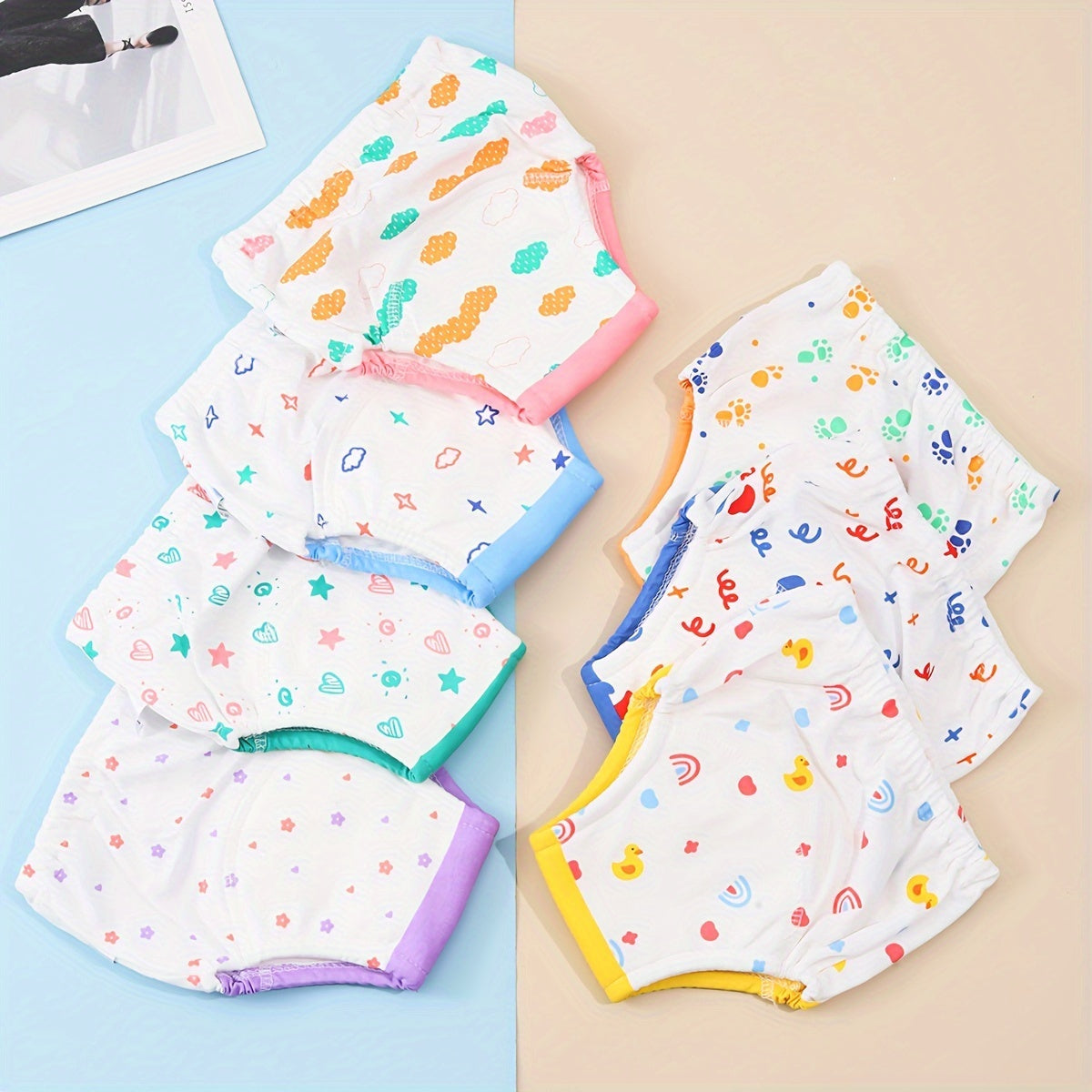 Cotton Training Pants 2-Pack for Toddlers Ages 0-3, Waterproof Baby Underwear with Cartoon Prints, Unisex Learning Diapers, Breathable Cloth Potty Training Pants