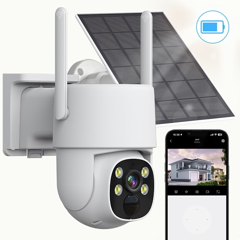 Introducing the ZHXINSD 4MP Solar-Powered Outdoor Security Camera, equipped with Wireless WiFi, 2.4G technology, Two-Way Audio, Color Night Vision, Motion Detection, Rechargeable Battery, USB Charging, and IP65 Waterproof rating. (SD/Cloud storage not