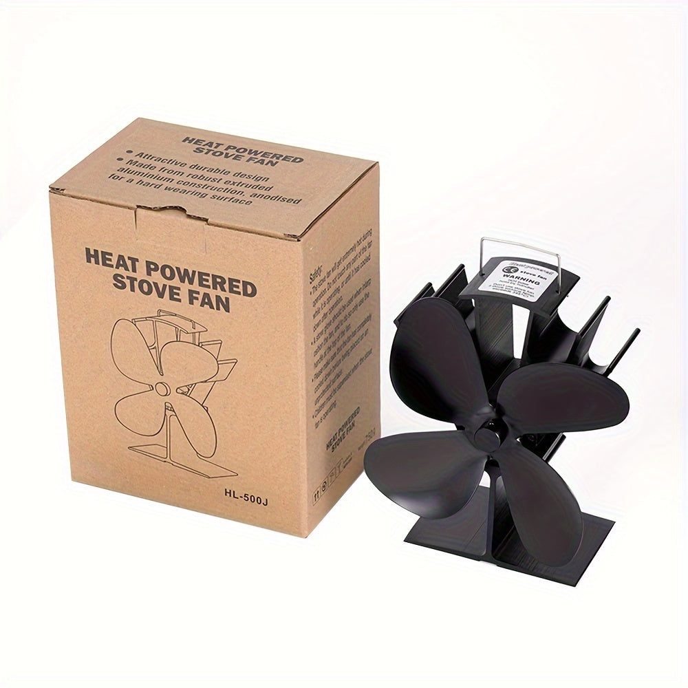 Silent 4-Blade Heat Powered Stove Fan - Effective Wood & Fireplace Heater for Comfortable Home Heat, No Need for Batteries