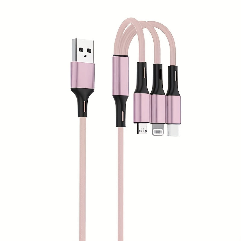 OLISHEN 3-in-1 nylon braided charging cable for various devices, 5-10W power, 149.35cm/118.87cm.