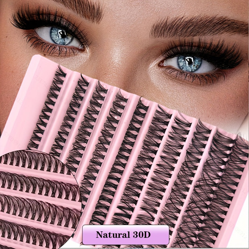 200-piece DIY Eyelash Extension Kit with mixed lengths (8-16mm) in different styles for various makeup looks. Includes natural, thick, extra thick, and cat eye options that are soft