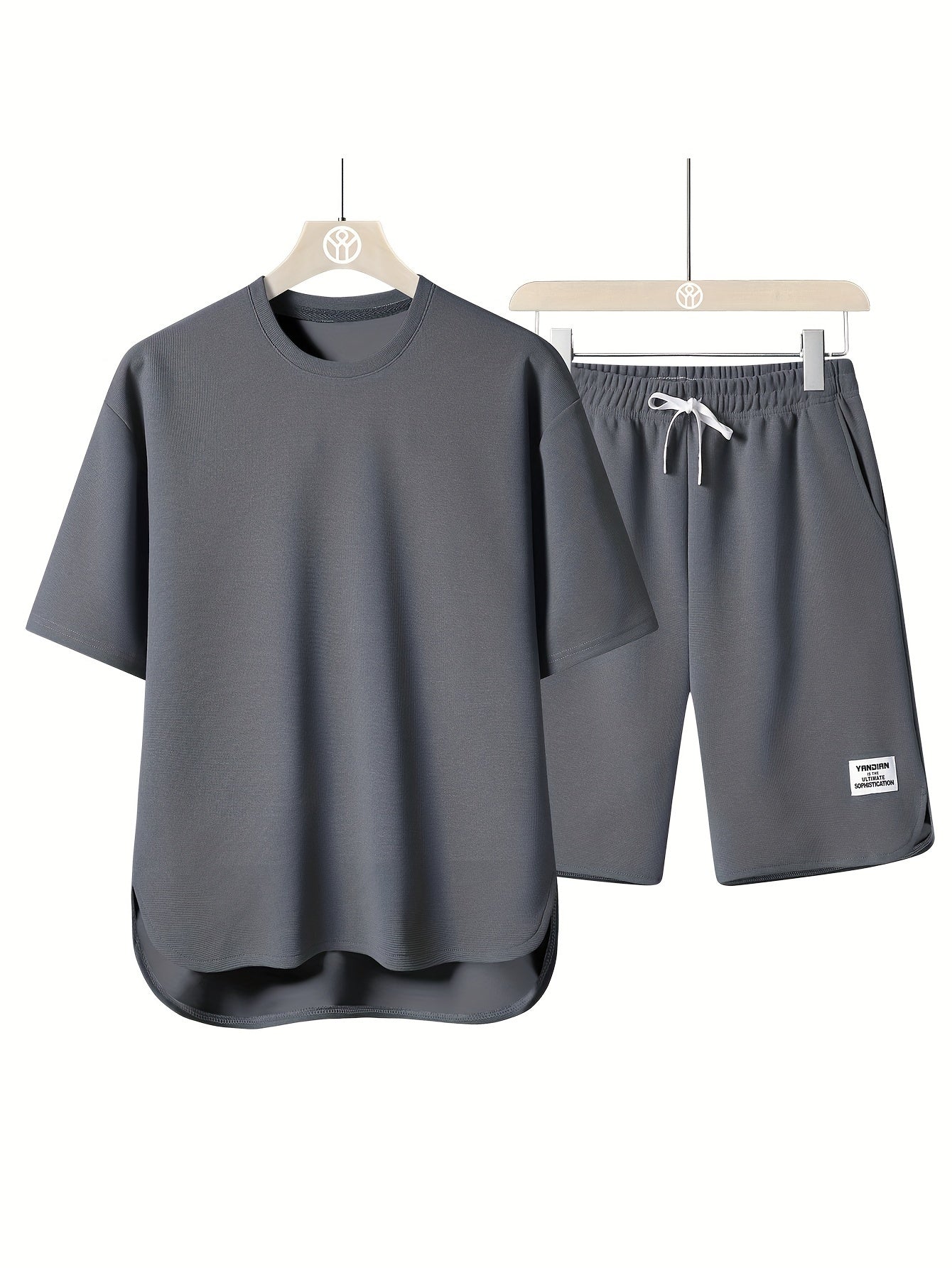 Men's summer short sleeve suit with high-end solid color round neck t-shirt and breathable thin shorts in a two-piece set called AWESOME BIRD.