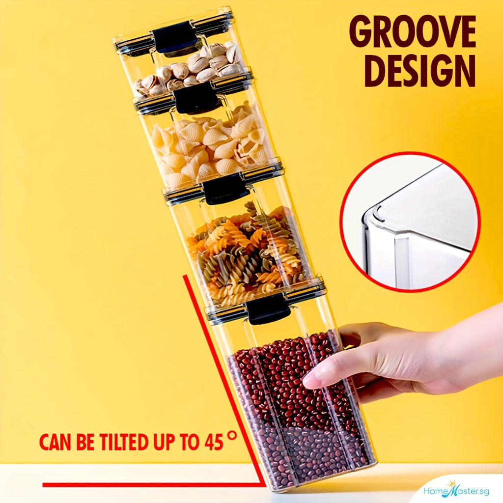 Set of airtight food storage containers - Clear plastic canisters with durable lids for organizing kitchen and pantry items like cereal, pasta, grains, nuts, and spices. BPA-free PET material, stackable design, and available in various sizes (small