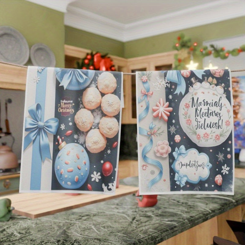 Set of two Christmas kitchen towels measuring 18 by 66.04 cm each. Perfect for holiday decor and spreading festive cheer. Merry Christmas from PHANF.