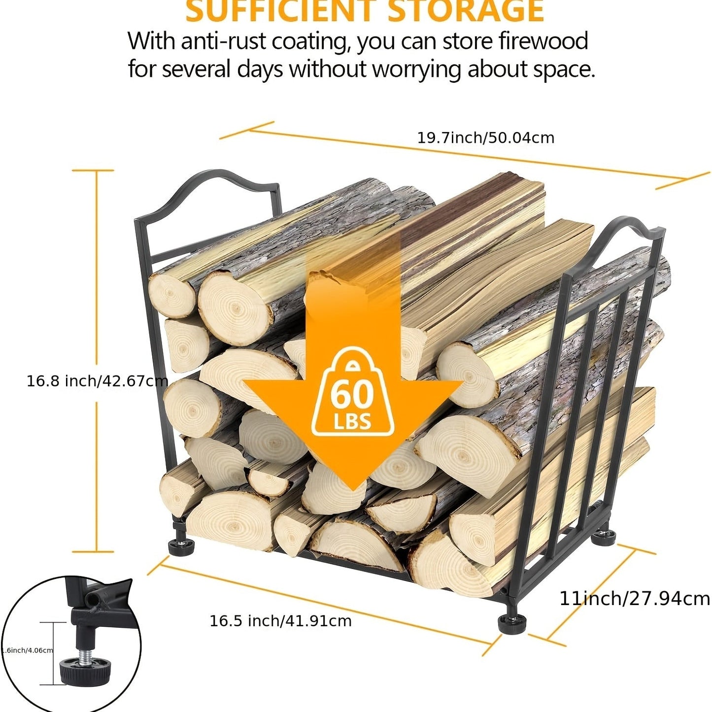 Durable Metal Firewood Rack, Foldable for Easy Storage, Ideal for Indoor/Outdoor Fireplaces, Adjustable with Cushions, Compact Deck Firewood Organizer.