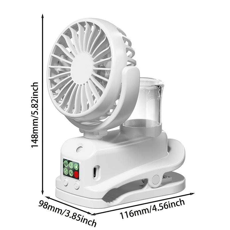 Introducing a convenient 2-in-1 USB fan and humidifier! This portable desktop fan offers 4 adjustable wind speeds and 2 humidity levels for customizable comfort. Operating silently at 360°, it keeps you cool and comfortable round the clock. Perfect for