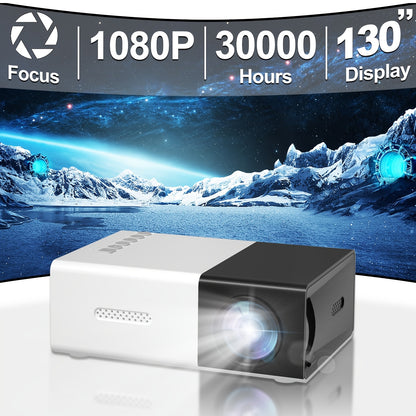 ZRZTM Mini Projector with 1080P HD, built-in speaker, fast focus, portable for multiple devices, 16:9 aspect ratio, 220-240V, remote control, 50-99 lumens, 320P native resolution, ceiling