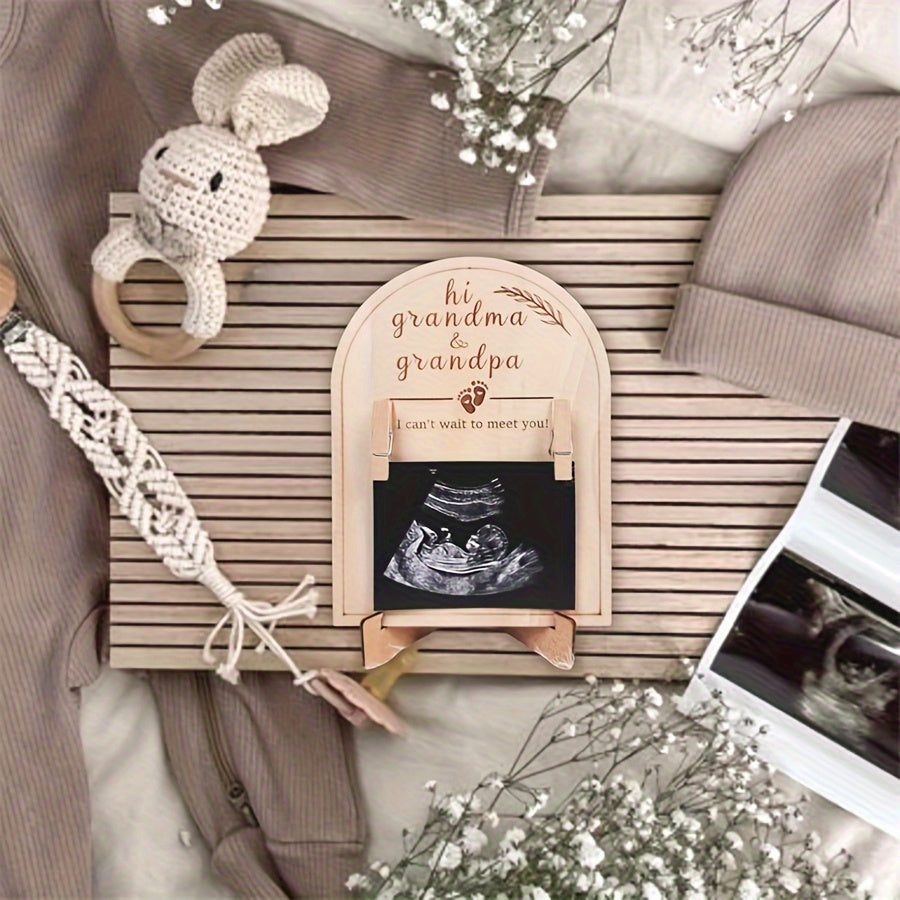 Elegant Wooden Ultrasound Photo Frame - Dual-Sided Keepsake for Kids, Ideal Present for Parents & Grandparents, Comes with Birth Footprint Announcement Kit