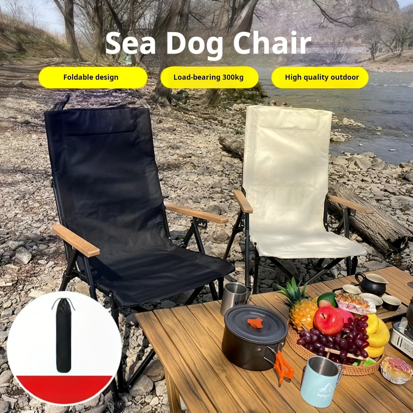 Sea Dog Design Outdoor Folding Chair for adults, Steel bracket, 300kg load-bearing, portable for picnic and beach.