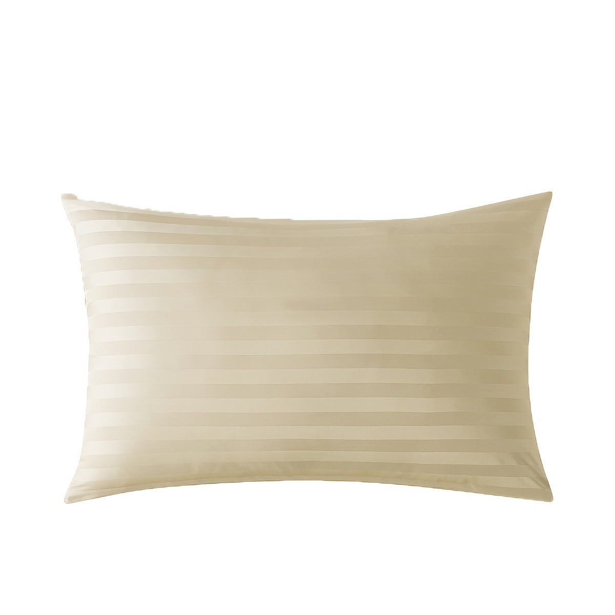 Pillowcase made with luxurious satin stripes, providing a soft, breathable, and durable option for both home and hotel use. Features envelope closure and is recommended for dry clean only. Available in white and khaki colors.