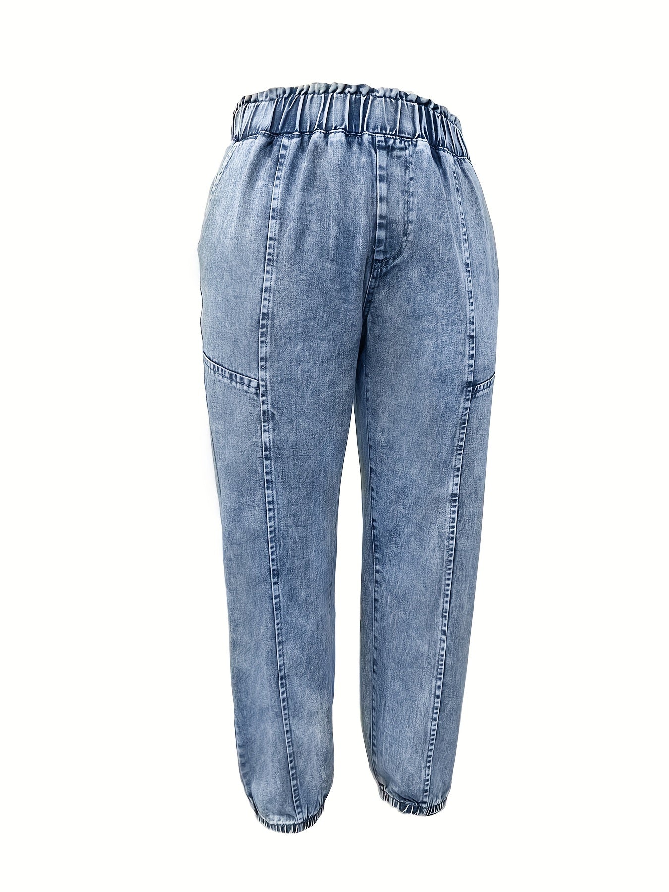 Snowflake pattern denim jeans for plus-size women in non-stretch woven fabric with polyester blend, solid color lining.